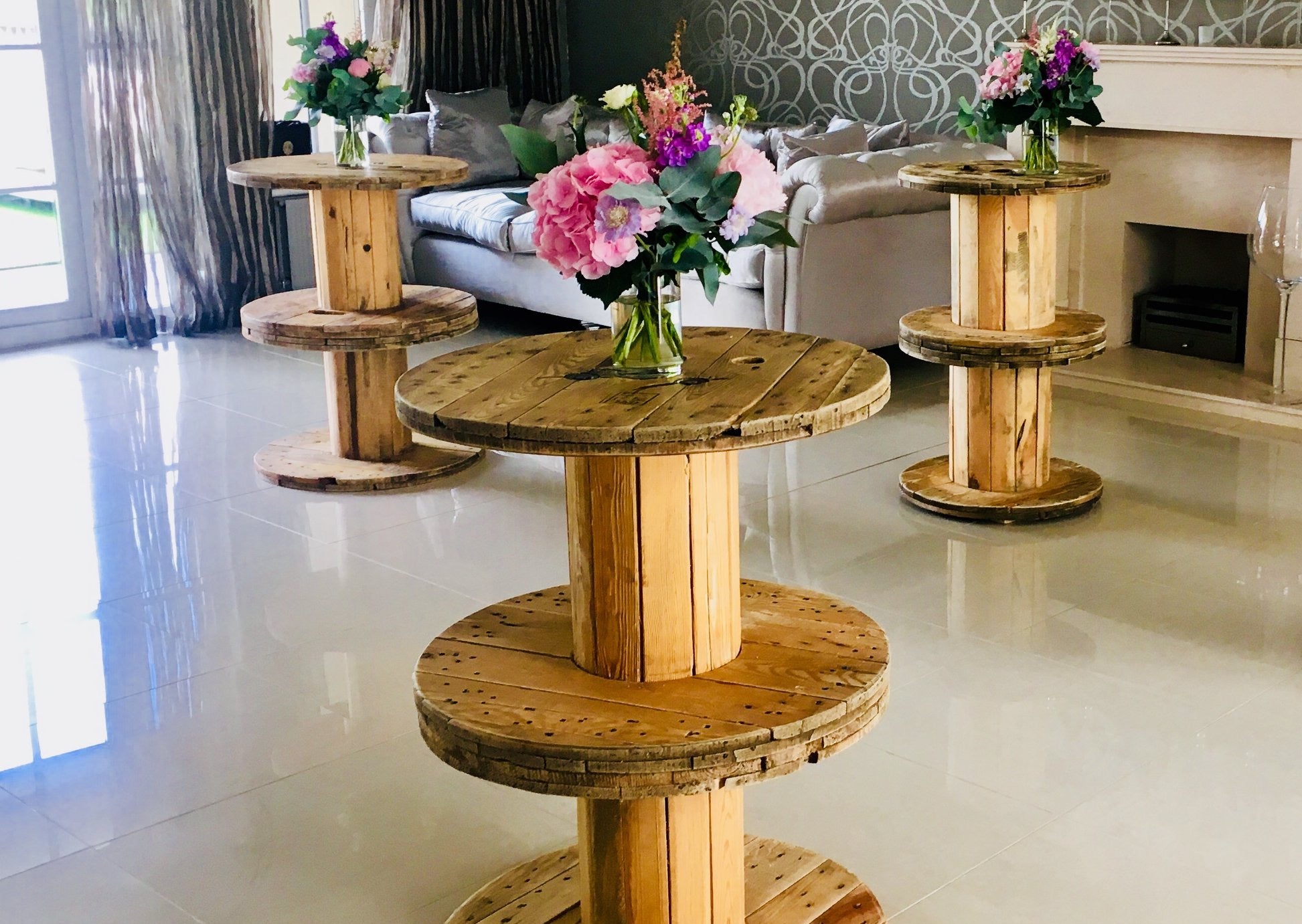 Rustic Spool Tables for Hire