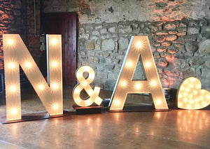5ft Initials light up letters with Love Heart for Barn Wedding
